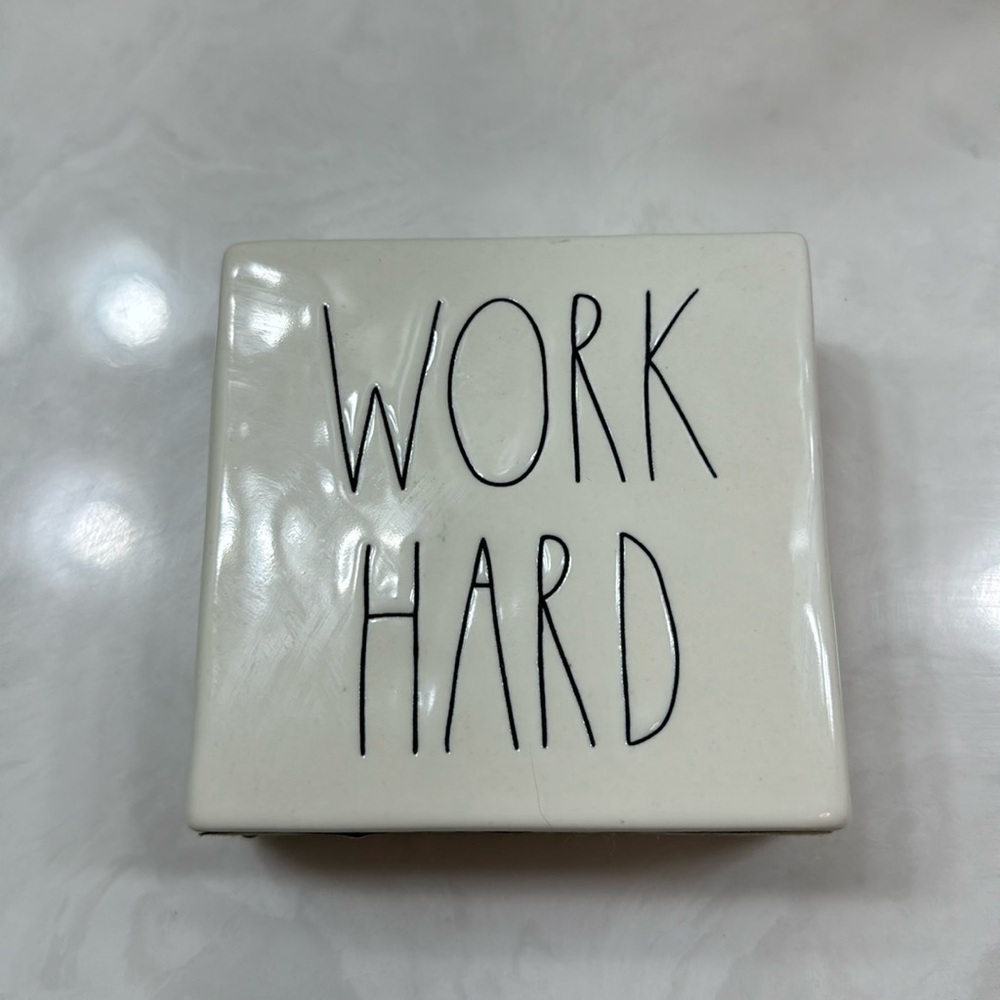 Rae Dunn Double Sided Ceramic Desk Sign "Work Hard; Be Brave"